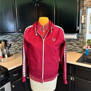 Fred Perry Men's Burgundy tape track Jacket